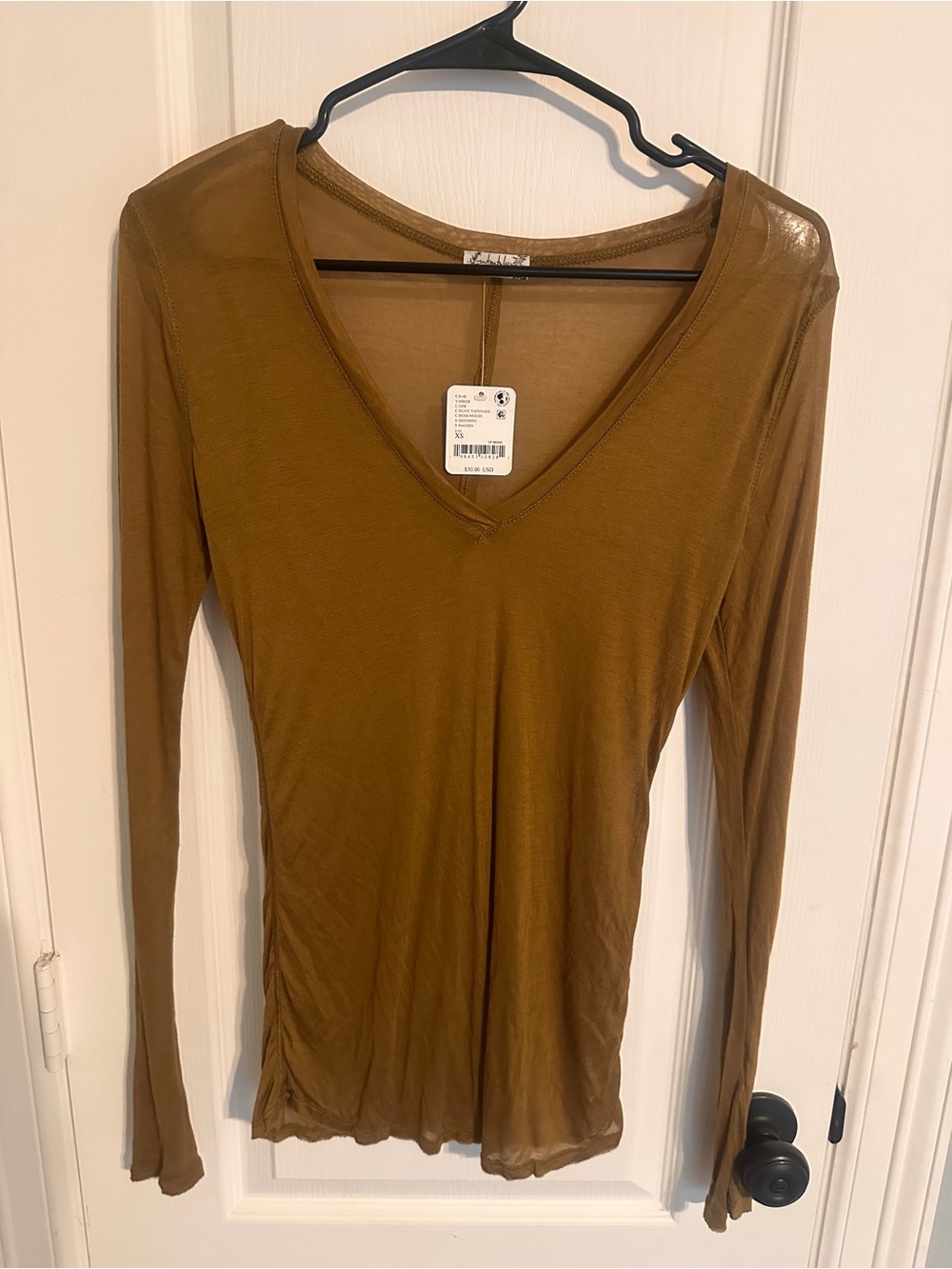 NWT Free People Intimately Moon Dance Long Sleeve Tee Olive Tapenade XS